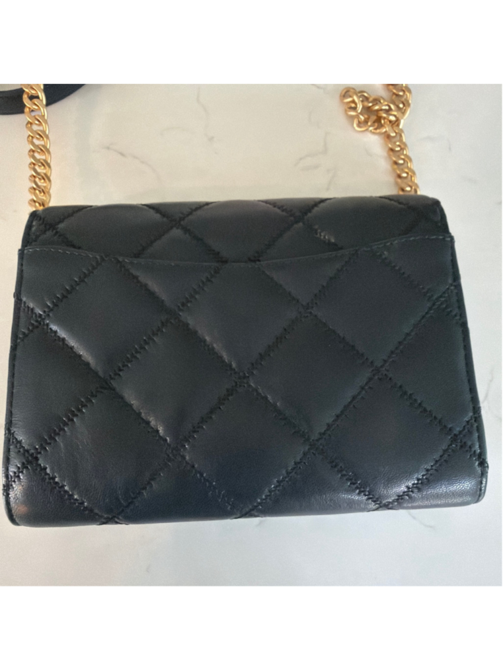 Women's Tory Burch Quilted Leather Crossbody Bag in Black and Gold - Picture 3 of 3